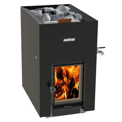 Harvia Linear GreenFlame Series 22 Wood Sauna Stove with Water Tank, 15.7kW