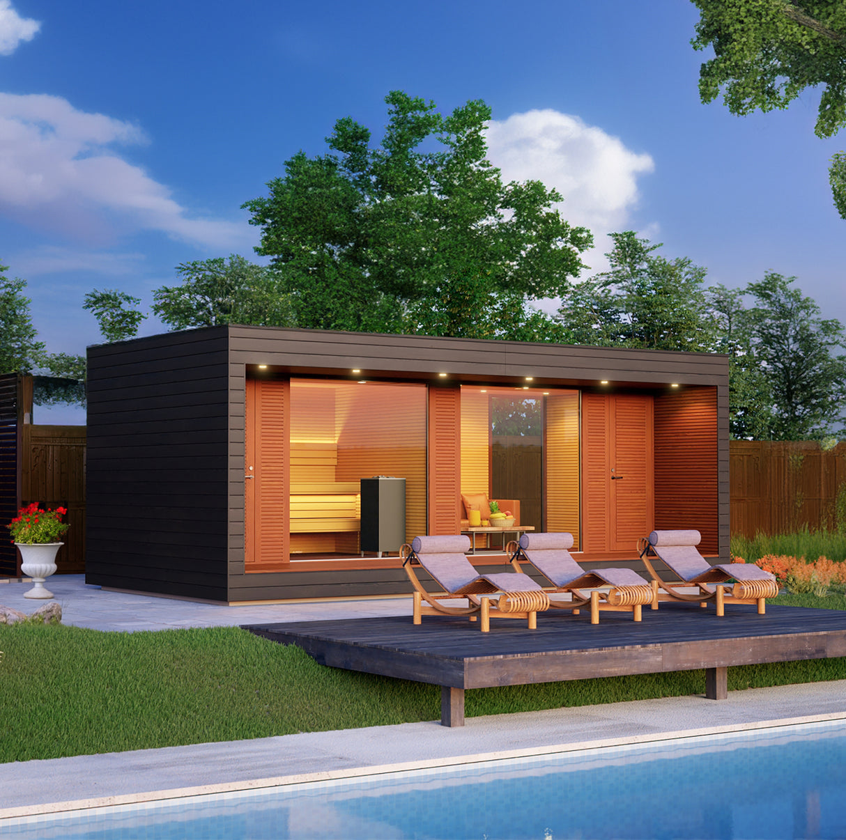 Auroom Natura Outdoor Cabin Sauna Kit with Lounge