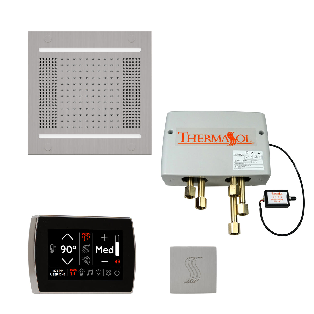 ThermaSol SignaTouch 5" Control HydroVive 14"in Rainhead Total Steam Shower Package
