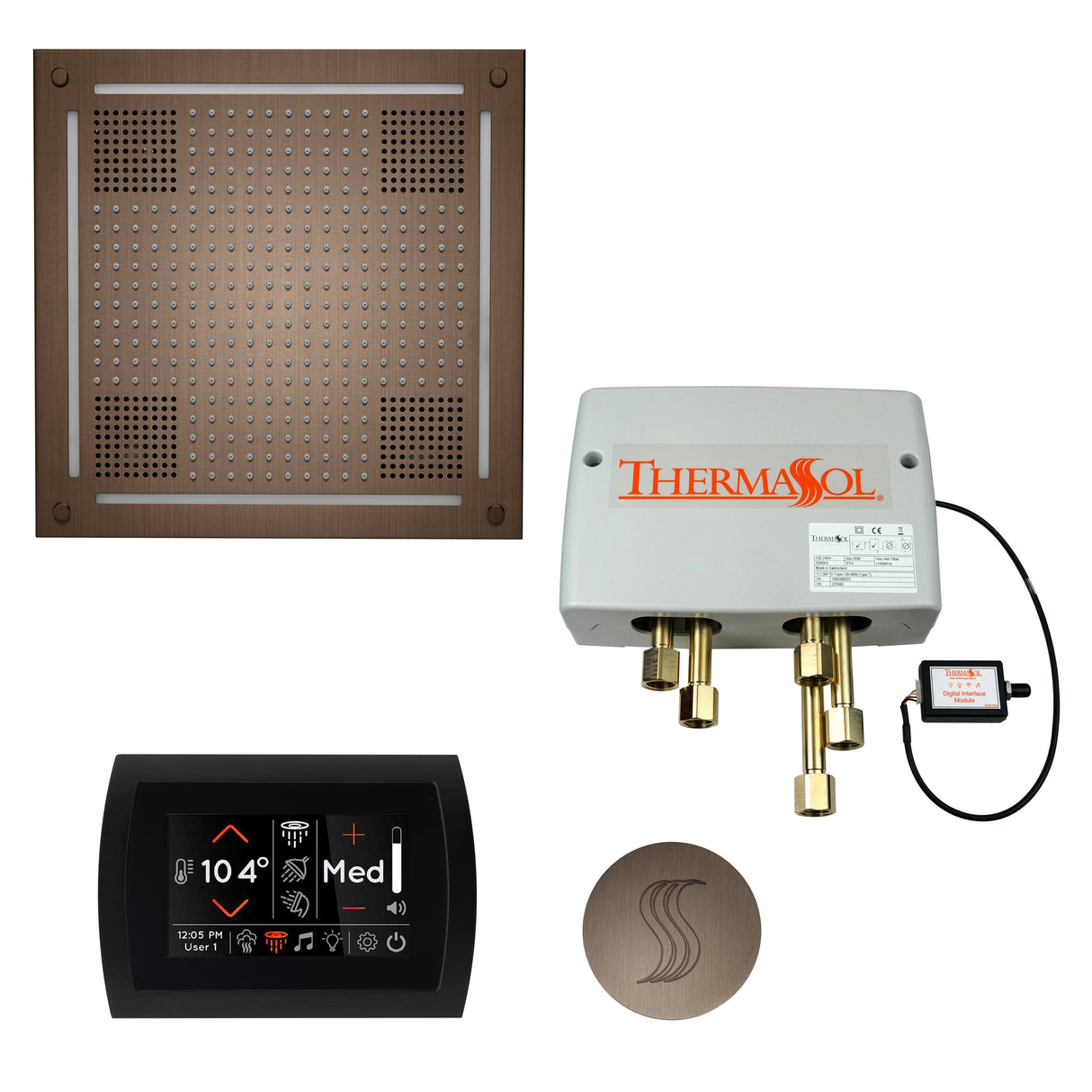 ThermaSol SignaTouch 5" Flushmount Control HydroVive 18"in Rainhead Total Steam Shower Package