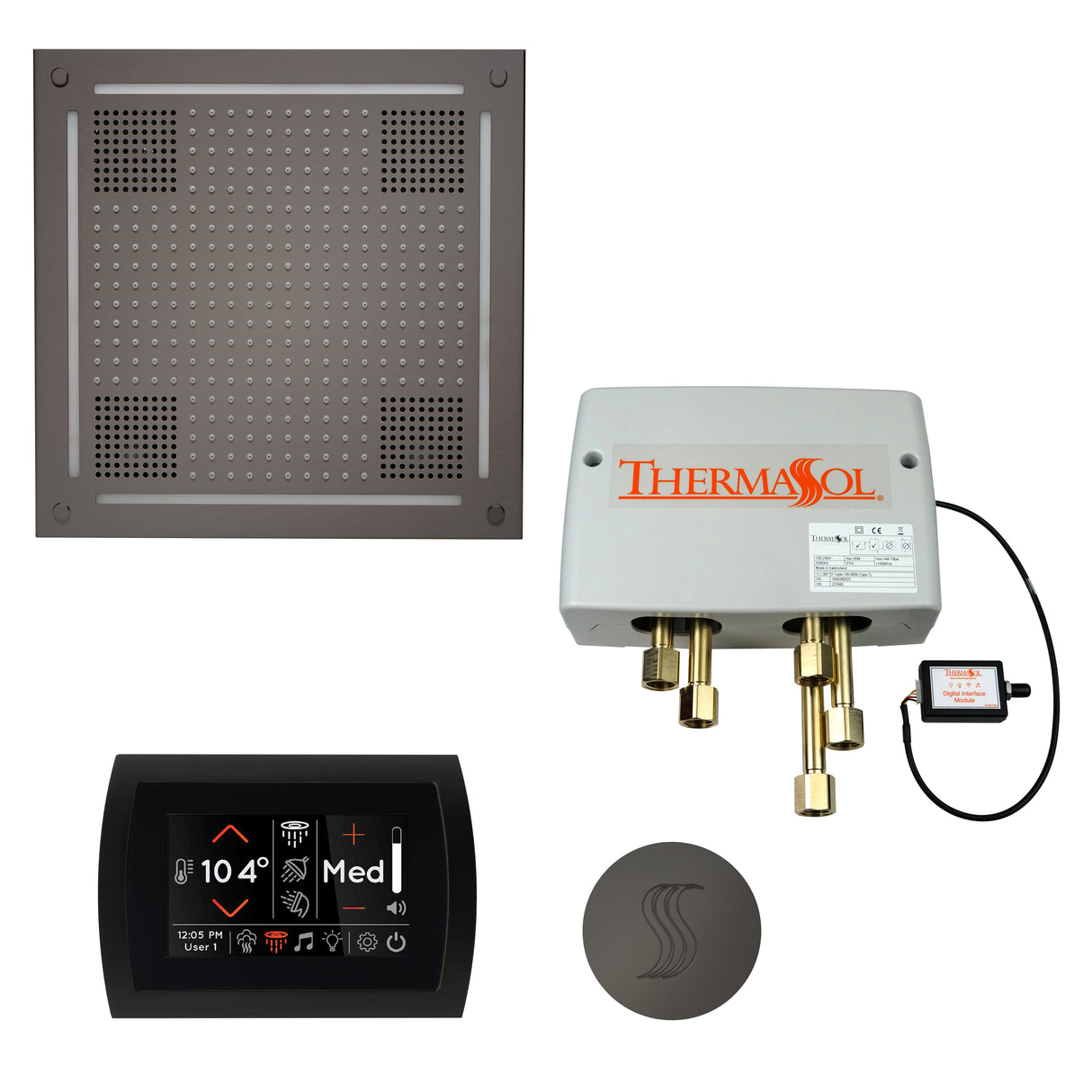 ThermaSol SignaTouch 5" Flushmount Control HydroVive 18"in Rainhead Total Steam Shower Package