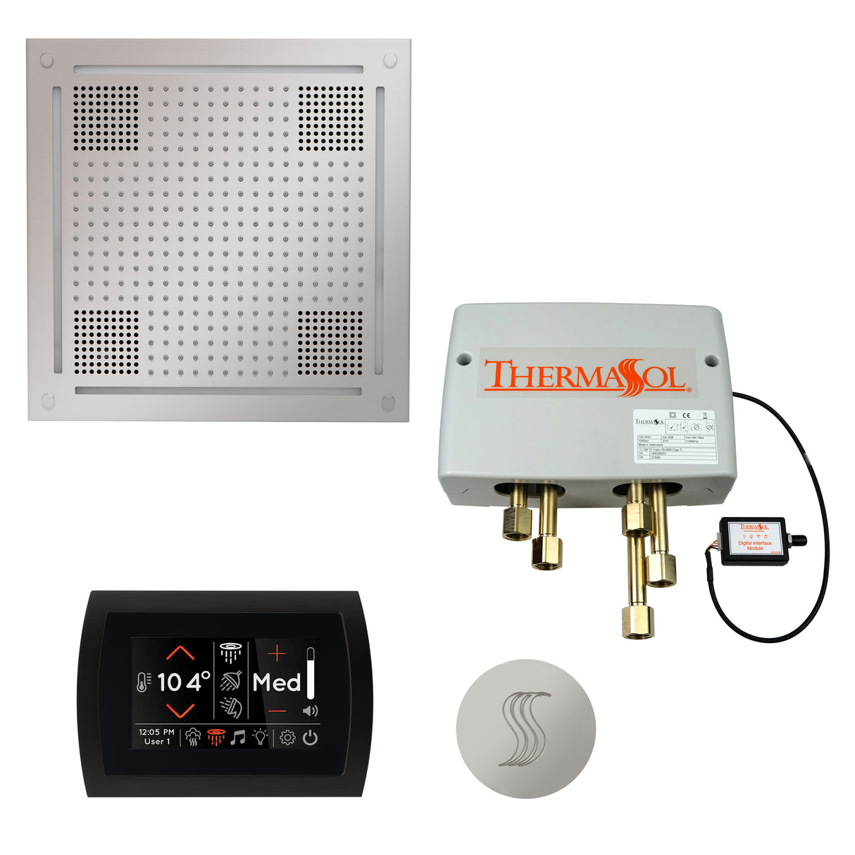 ThermaSol SignaTouch 5" Flushmount Control HydroVive 18"in Rainhead Total Steam Shower Package