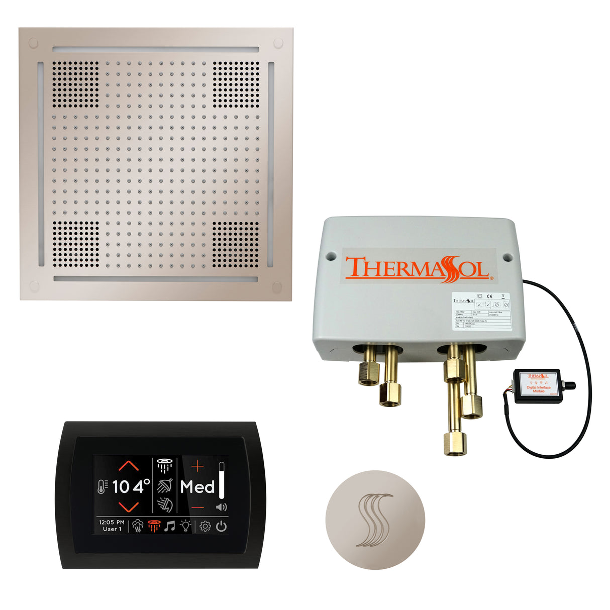 ThermaSol SignaTouch 5" Flushmount Control HydroVive 18"in Rainhead Total Steam Shower Package
