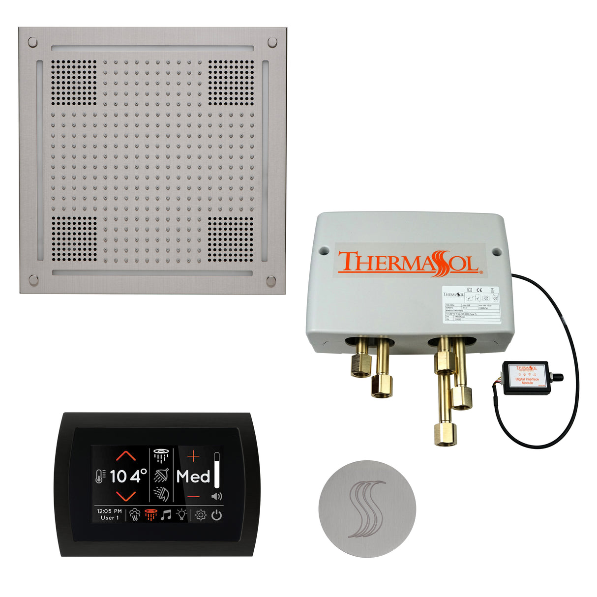 ThermaSol SignaTouch 5" Flushmount Control HydroVive 18"in Rainhead Total Steam Shower Package