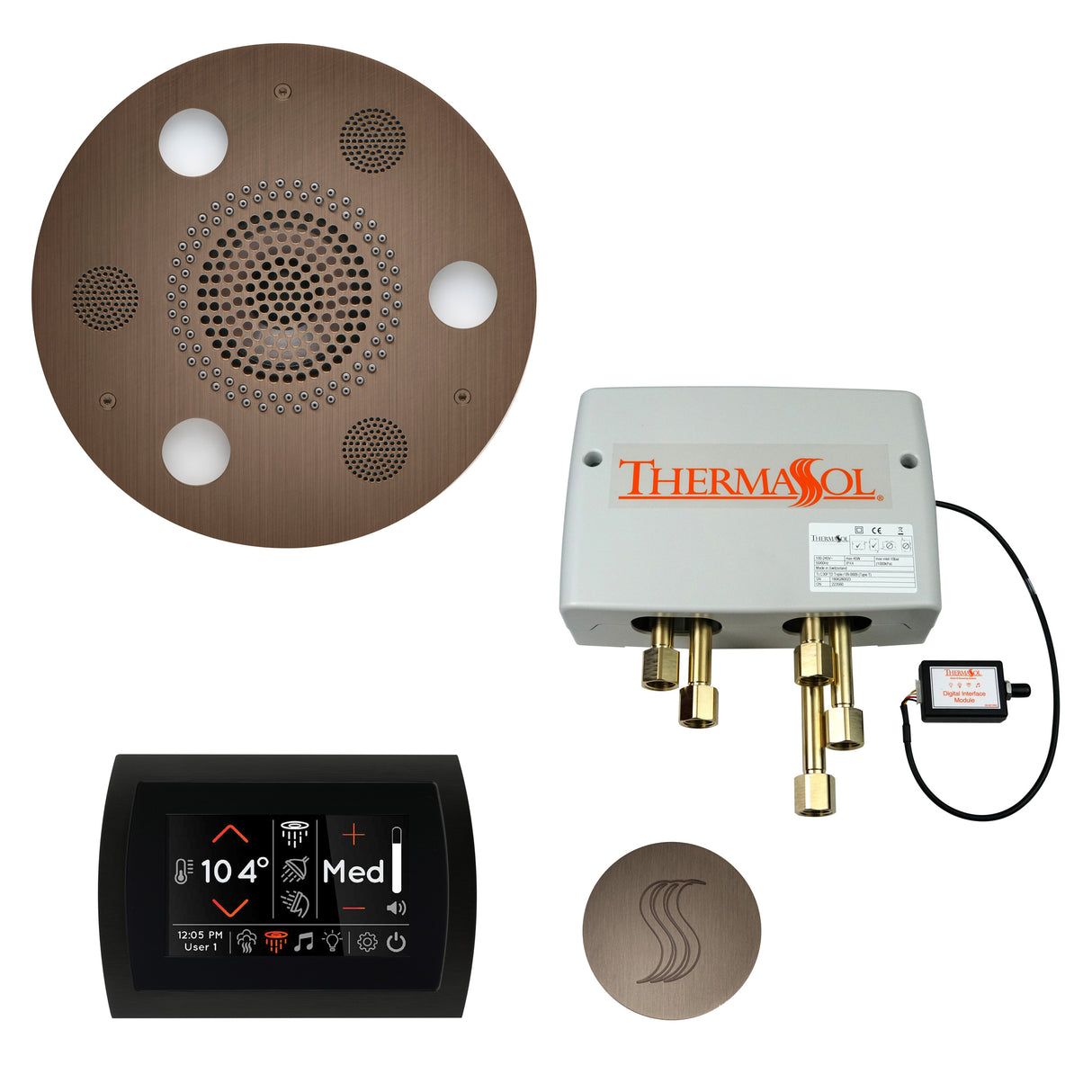 ThermaSol SignaTouch 5" Control with Round Serenity Rainhead Total Steam Shower Package