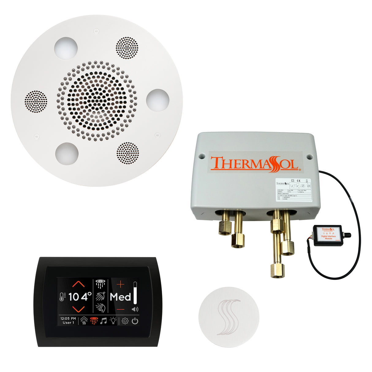 ThermaSol SignaTouch 5" Control with Round Serenity Rainhead Total Steam Shower Package