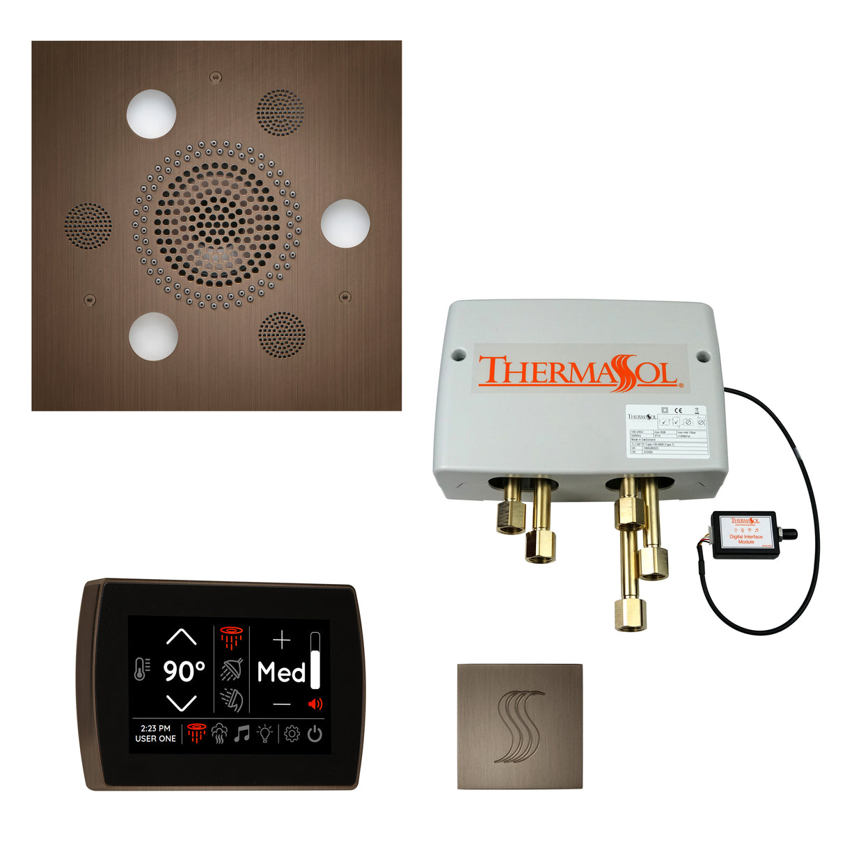 ThermaSol SignaTouch 5" Control with Square Serenity Rainhead Total Steam Shower Package