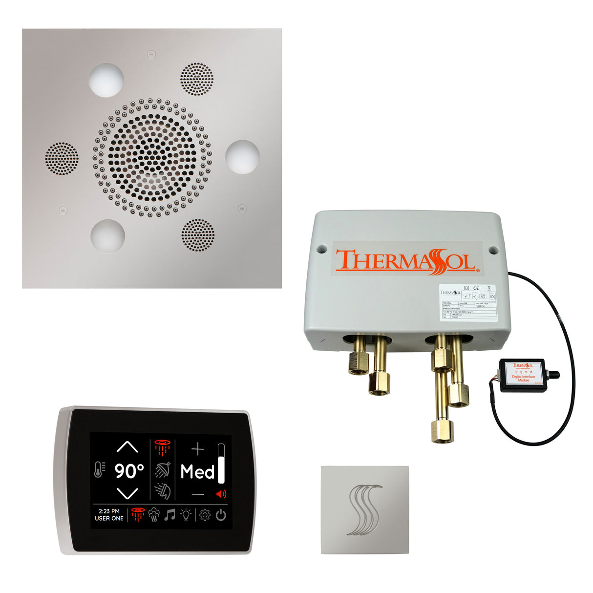 ThermaSol SignaTouch 5" Control with Square Serenity Rainhead Total Steam Shower Package