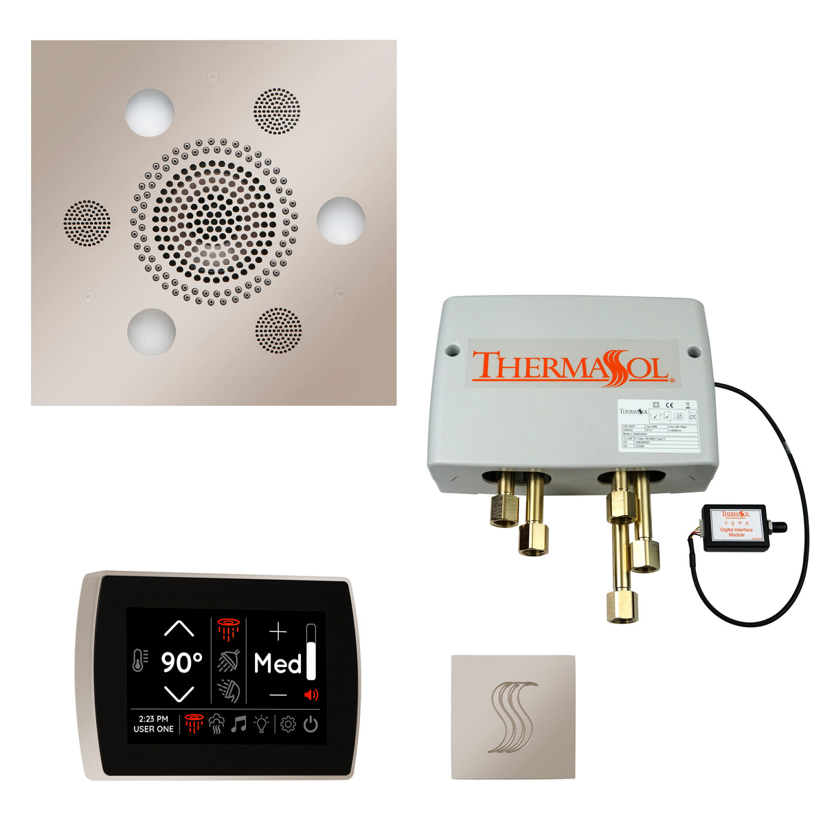ThermaSol SignaTouch 5" Control with Square Serenity Rainhead Total Steam Shower Package