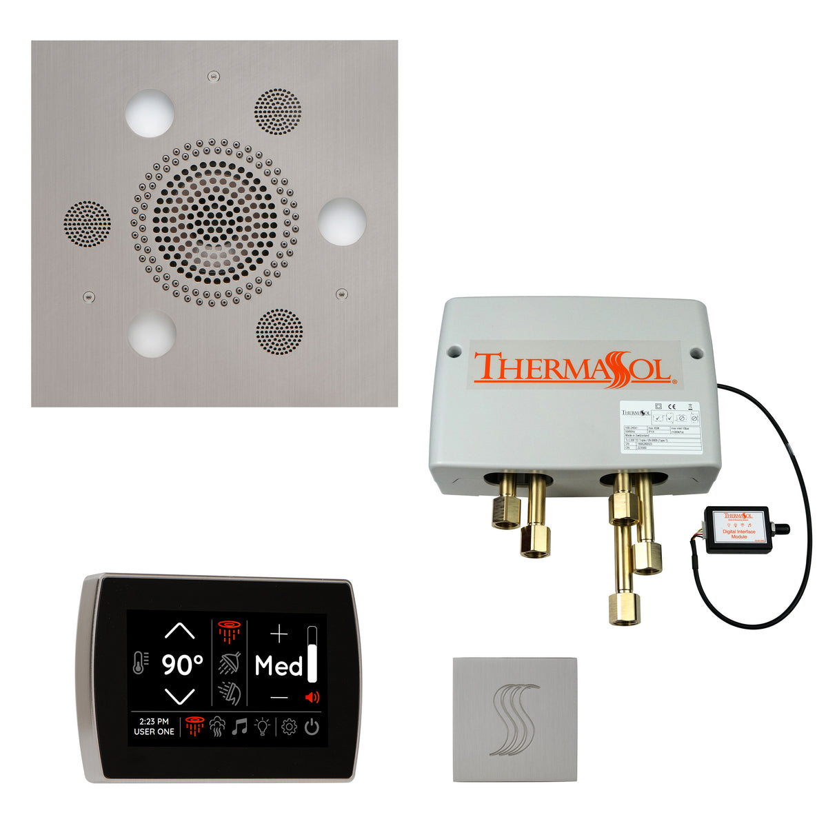 ThermaSol SignaTouch 5" Control with Square Serenity Rainhead Total Steam Shower Package