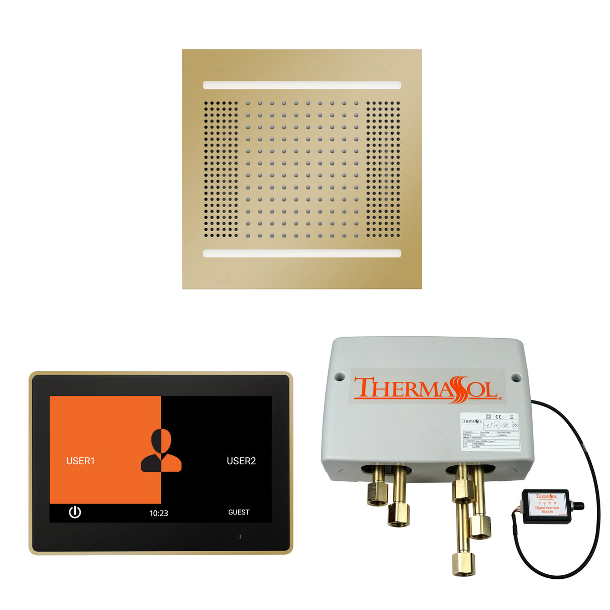 ThermaSol ThermaTouch 10" Control, HydroVive 14" Rainhead, and Digital Shower Valve Package
