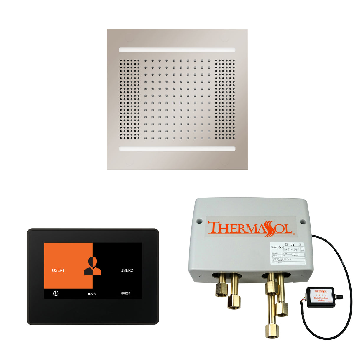 ThermaSol ThermaTouch 7" Control, HydroVive 14" Rainhead, and Digital Shower Valve Package