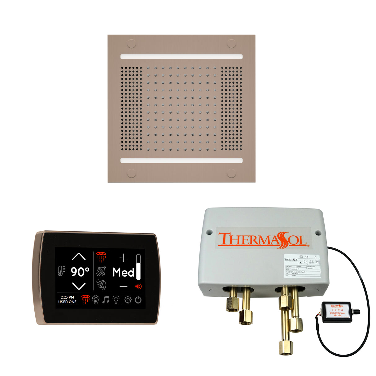 ThermaSol SignaTouch Control, HydroVive 14", and Digital Shower Valve Package, Square