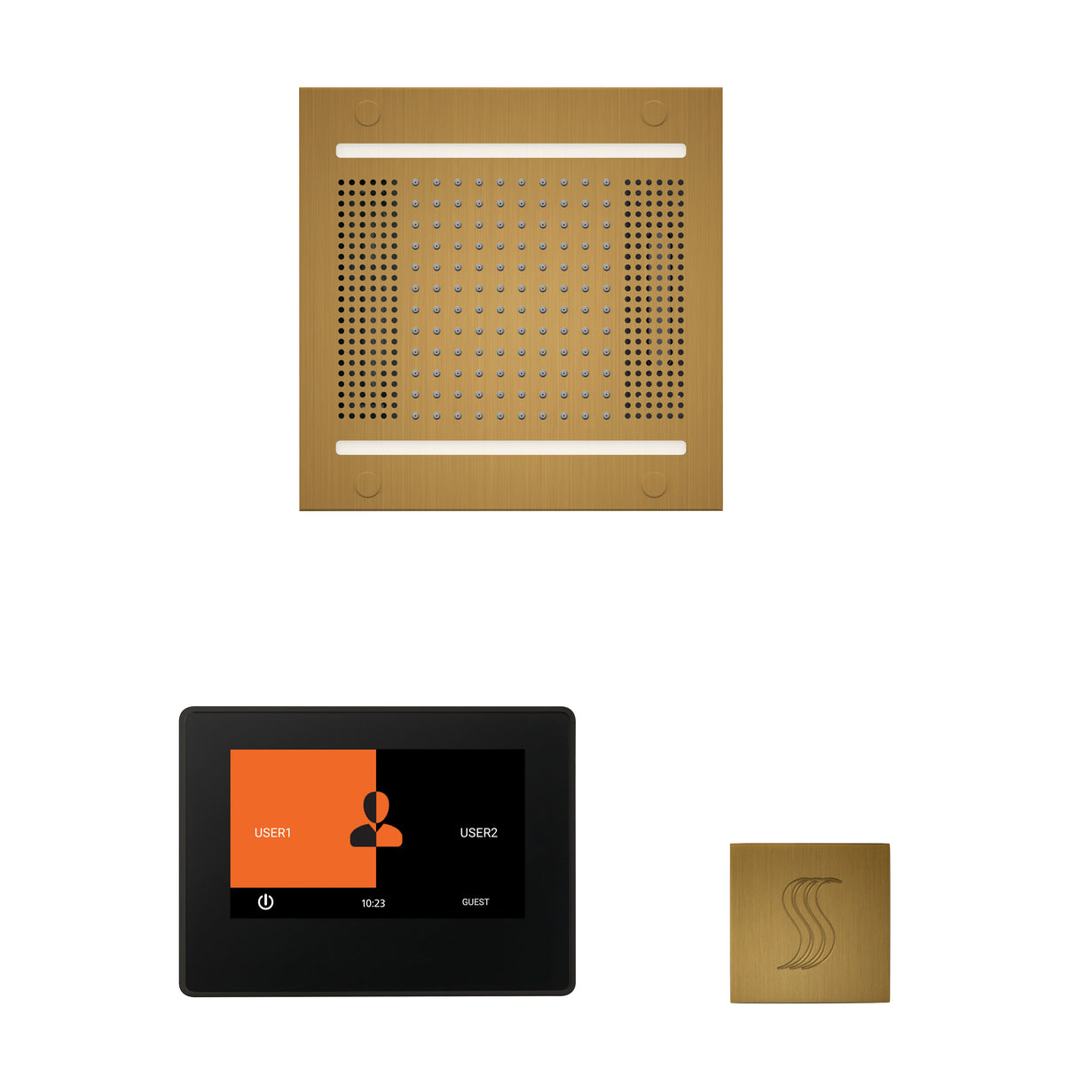 ThermaSol ThermaTouch 7" Steam Control, HydroVive 14" Square, and SteamVection Shower Package