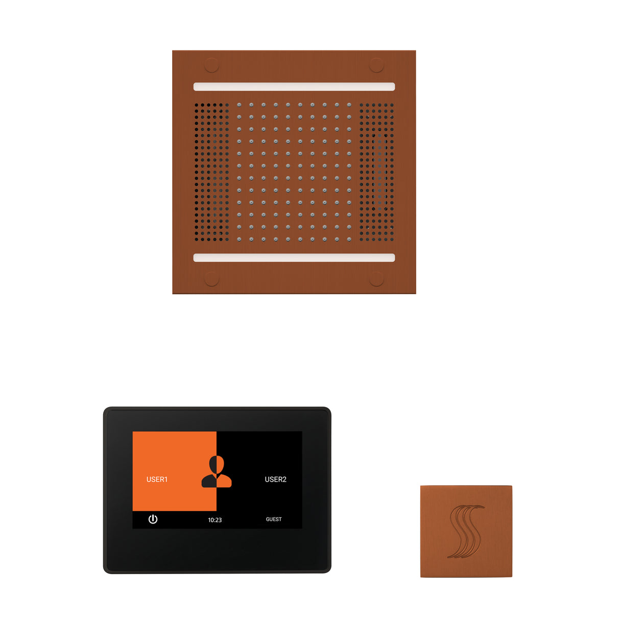 ThermaSol ThermaTouch 7" Steam Control, HydroVive 14" Square, and SteamVection Shower Package