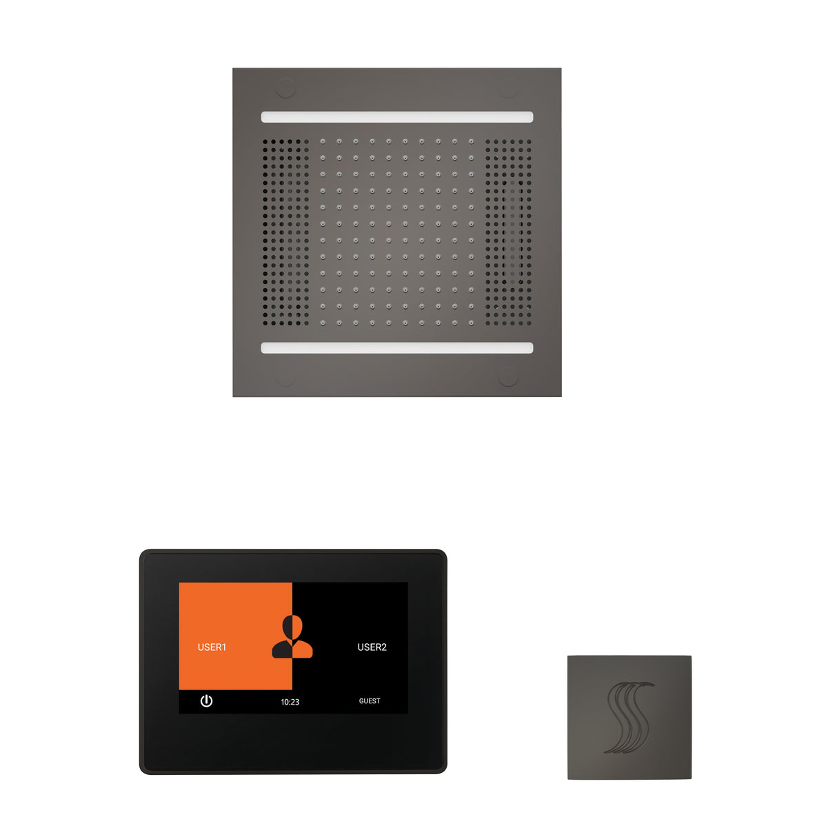 ThermaSol ThermaTouch 7" Steam Control, HydroVive 14" Square, and SteamVection Shower Package