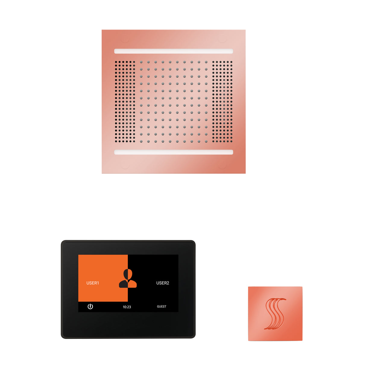 ThermaSol ThermaTouch 7" Steam Control, HydroVive 14" Square, and SteamVection Shower Package