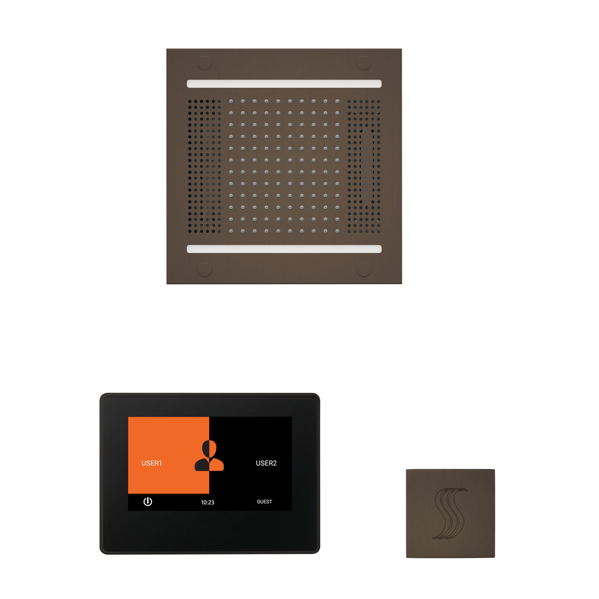 ThermaSol ThermaTouch 7" Steam Control, HydroVive 14" Square, and SteamVection Shower Package