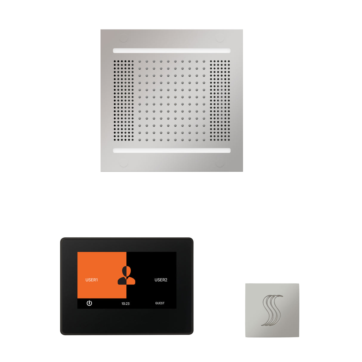 ThermaSol ThermaTouch 7" Steam Control, HydroVive 14" Square, and SteamVection Shower Package