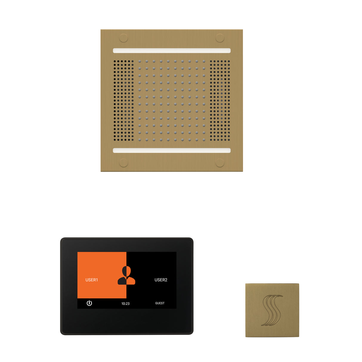 ThermaSol ThermaTouch 7" Steam Control, HydroVive 14" Square, and SteamVection Shower Package