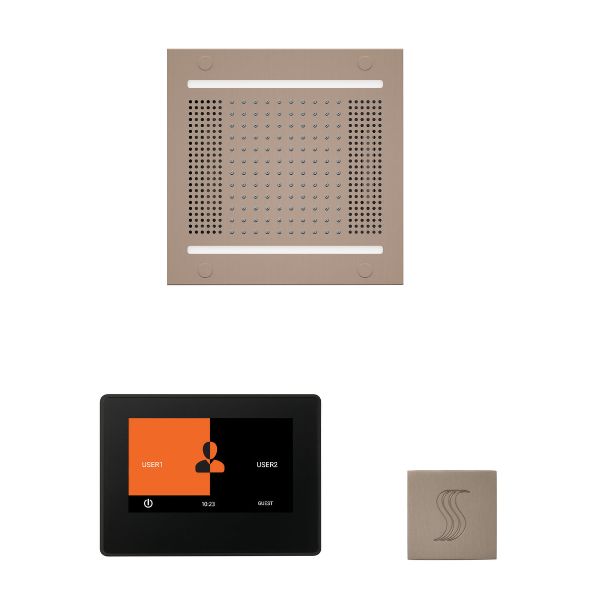 ThermaSol ThermaTouch 7" Steam Control, HydroVive 14" Square, and SteamVection Shower Package