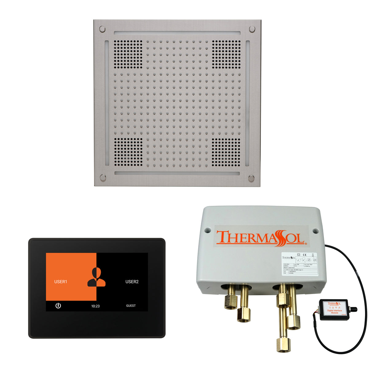 ThermaSol ThermaTouch 7" Control, HydroVive 18" Rainhead, and Digital Shower Valve Package