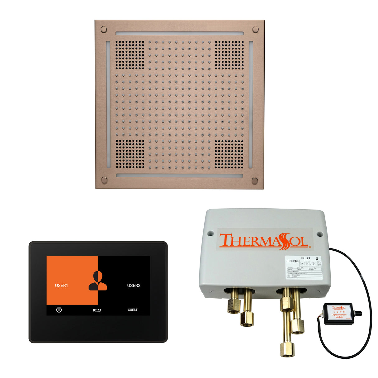 ThermaSol ThermaTouch 7" Control, HydroVive 18" Rainhead, and Digital Shower Valve Package