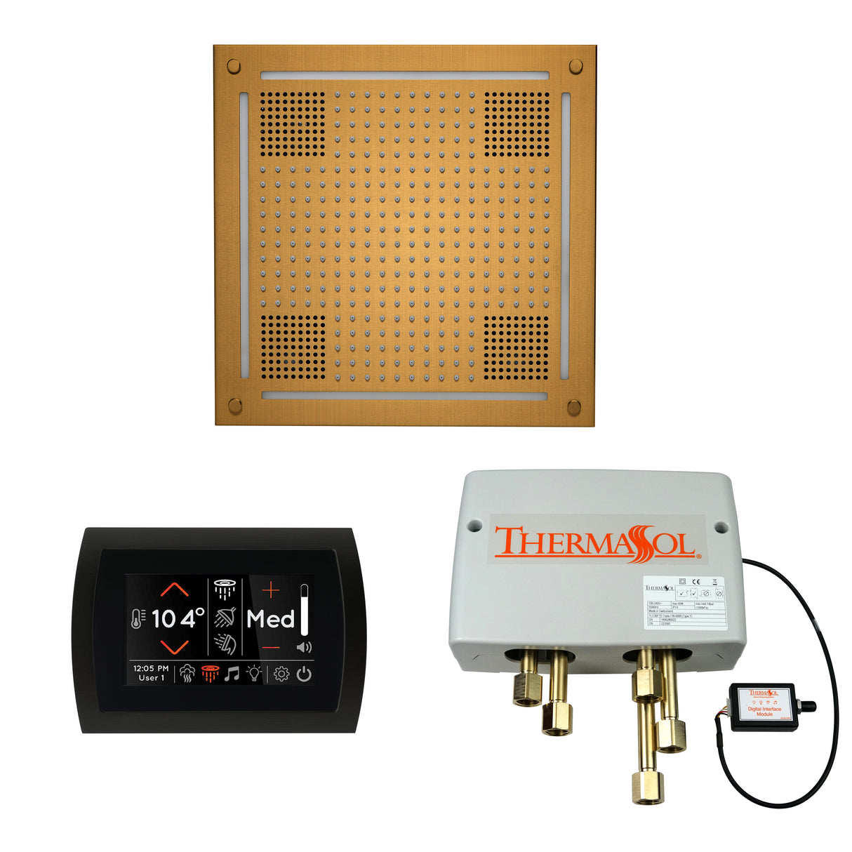 ThermaSol SignaTouch 5" Flushmount Control, HydroVive 18", and Digital Shower Valve Package