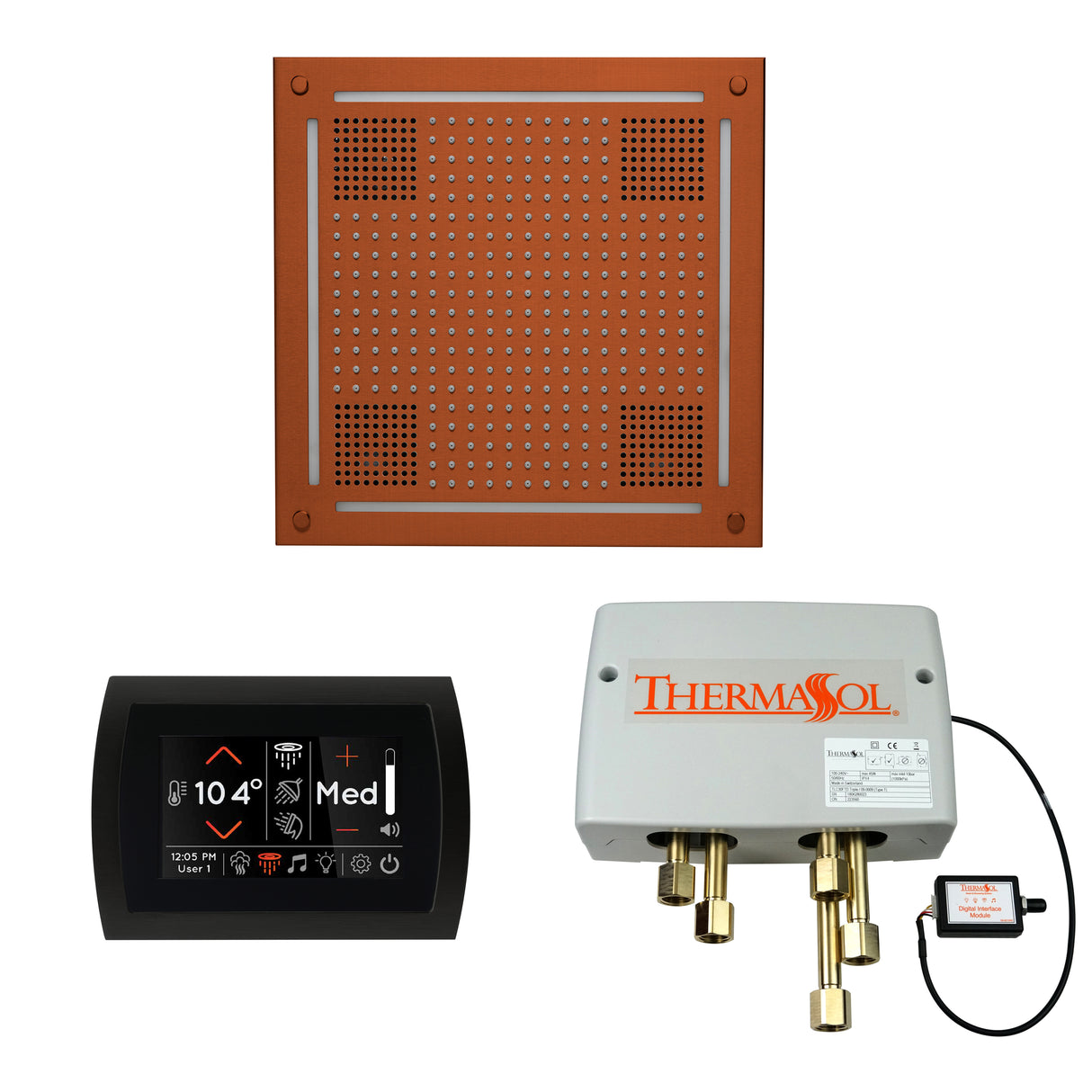 ThermaSol SignaTouch 5" Flushmount Control, HydroVive 18", and Digital Shower Valve Package