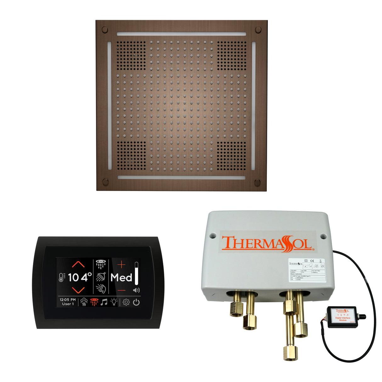 ThermaSol SignaTouch 5" Flushmount Control, HydroVive 18", and Digital Shower Valve Package
