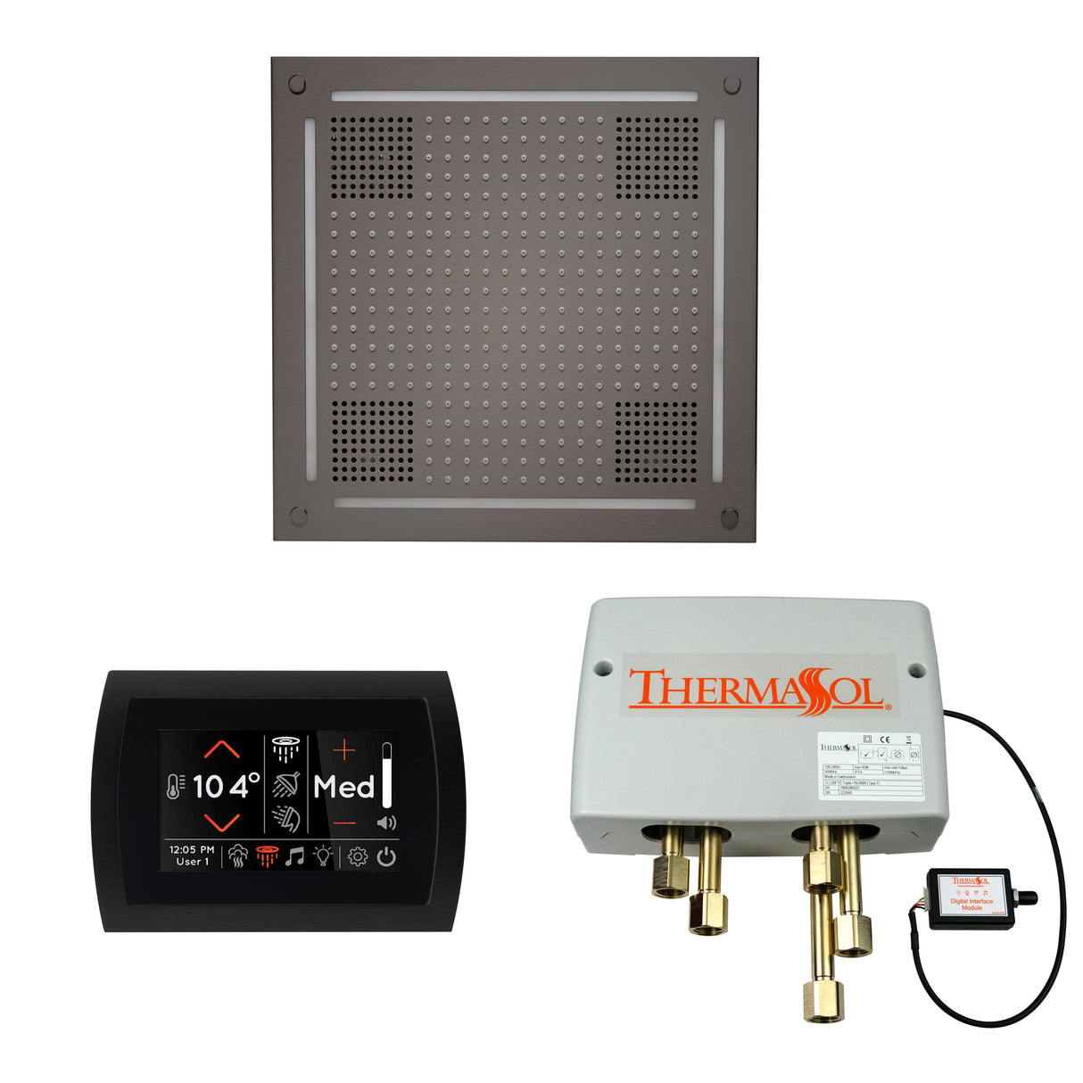 ThermaSol SignaTouch 5" Flushmount Control, HydroVive 18", and Digital Shower Valve Package