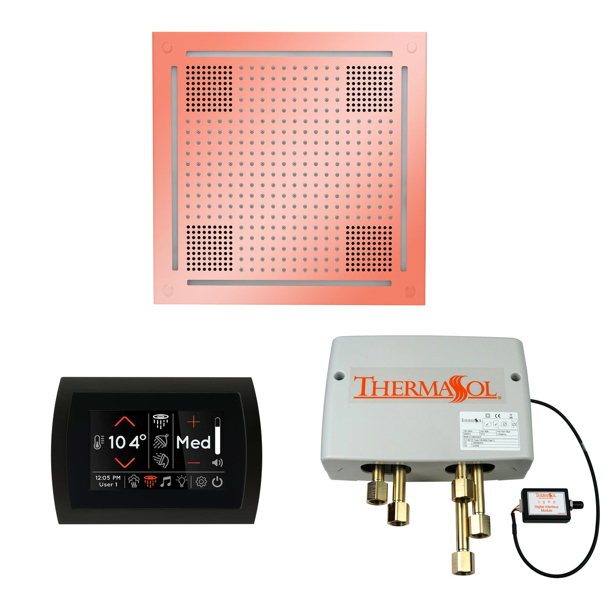 ThermaSol SignaTouch 5" Flushmount Control, HydroVive 18", and Digital Shower Valve Package