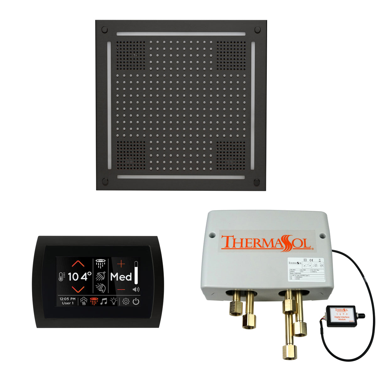 ThermaSol SignaTouch 5" Flushmount Control, HydroVive 18", and Digital Shower Valve Package