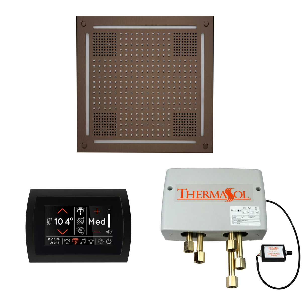 ThermaSol SignaTouch 5" Flushmount Control, HydroVive 18", and Digital Shower Valve Package
