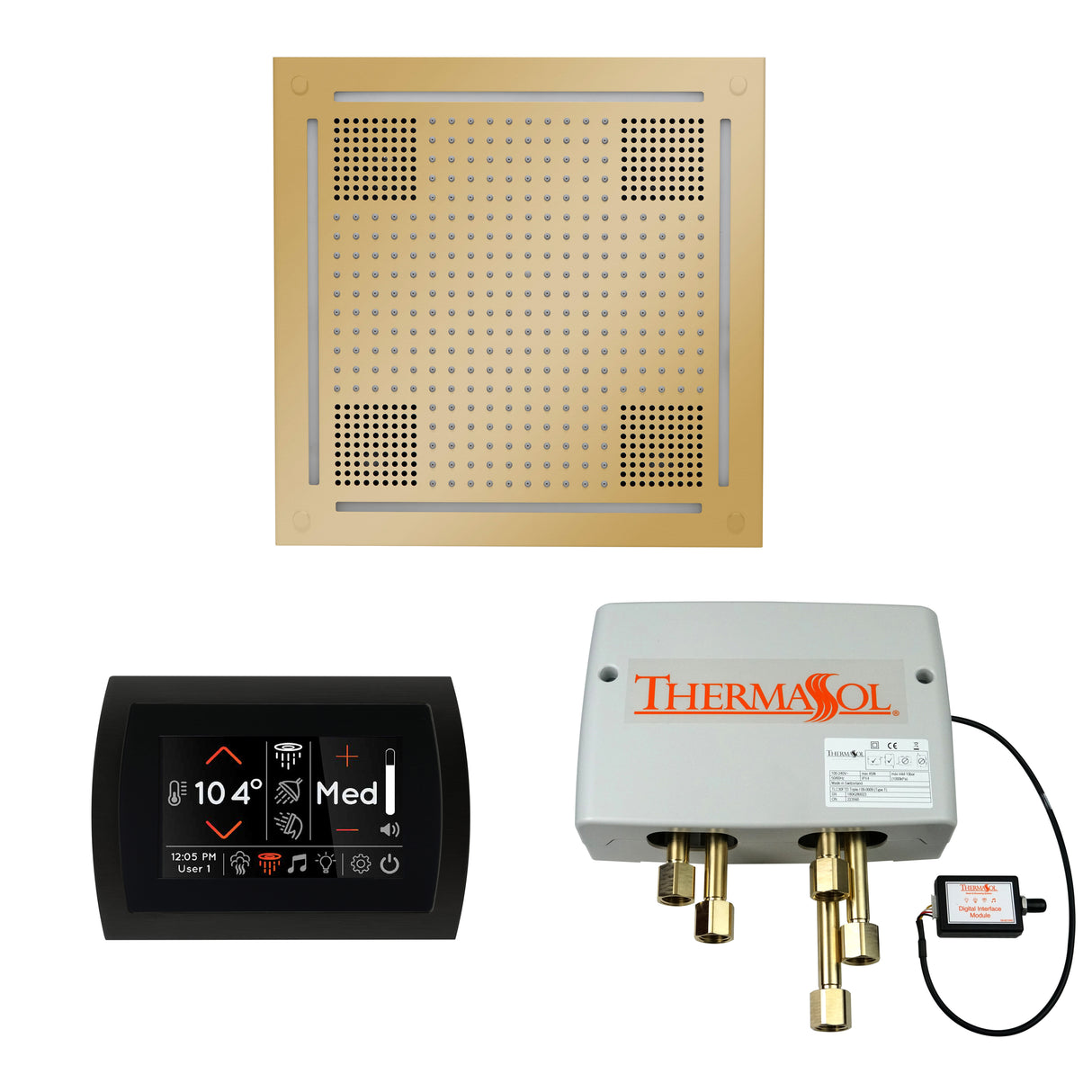 ThermaSol SignaTouch 5" Flushmount Control, HydroVive 18", and Digital Shower Valve Package