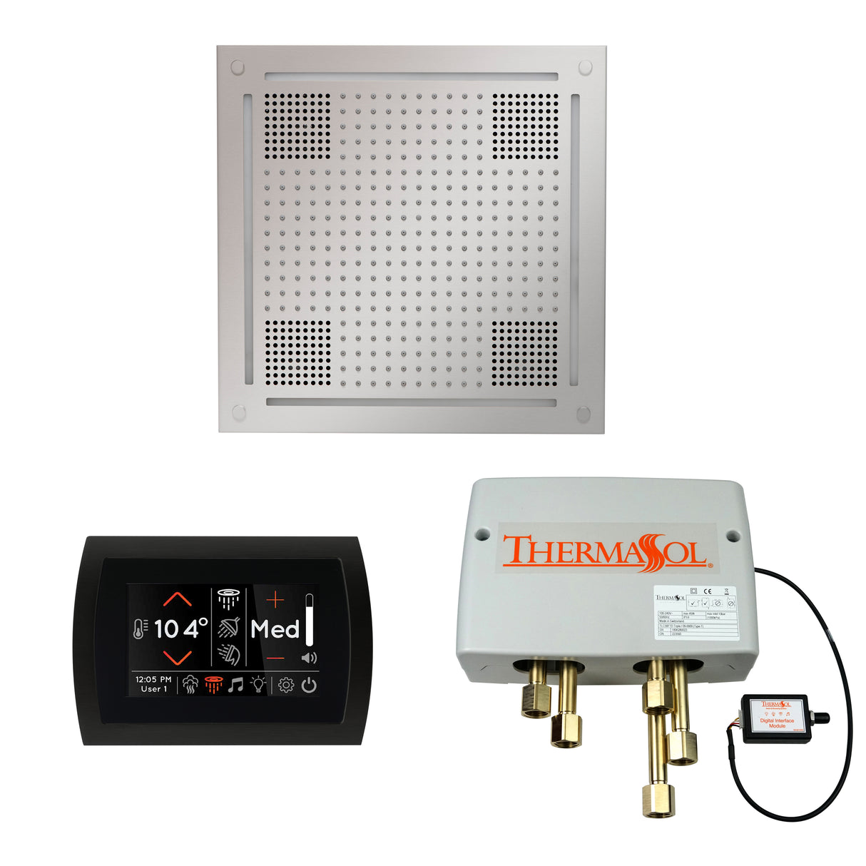 ThermaSol SignaTouch 5" Flushmount Control, HydroVive 18", and Digital Shower Valve Package