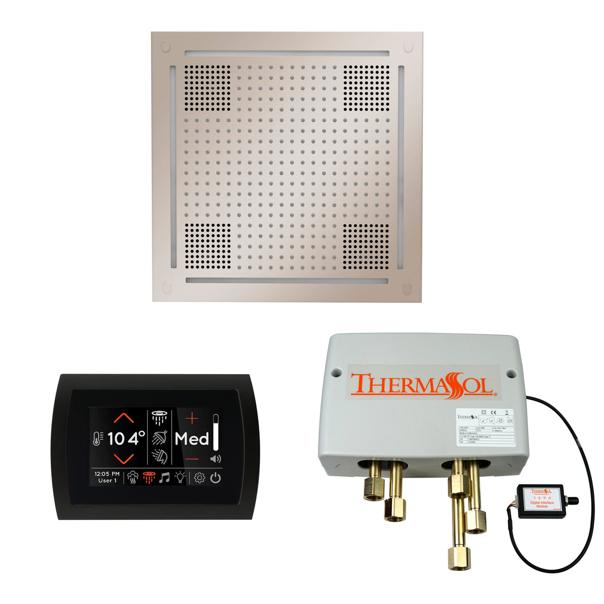 ThermaSol SignaTouch 5" Flushmount Control, HydroVive 18", and Digital Shower Valve Package