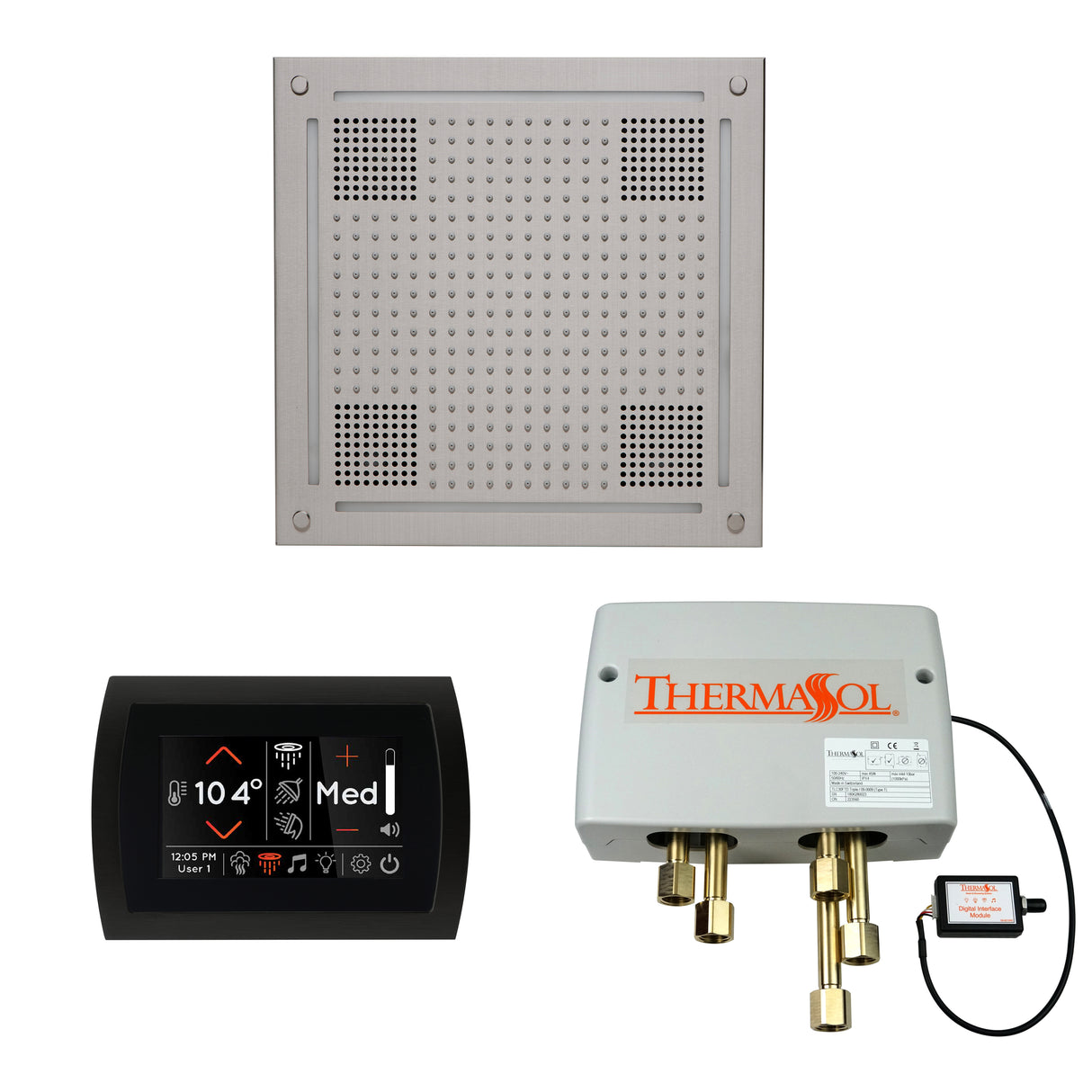 ThermaSol SignaTouch 5" Flushmount Control, HydroVive 18", and Digital Shower Valve Package