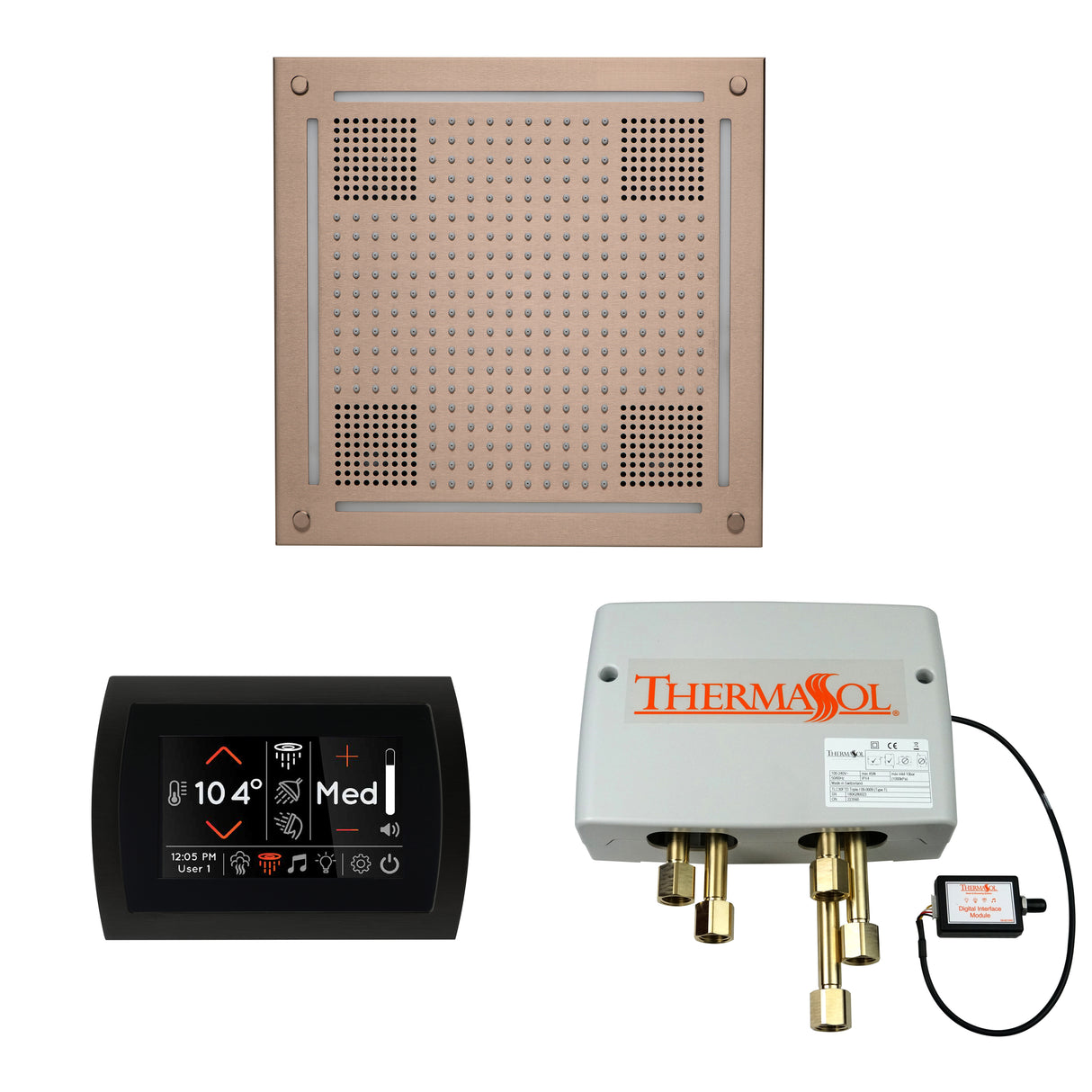 ThermaSol SignaTouch 5" Flushmount Control, HydroVive 18", and Digital Shower Valve Package