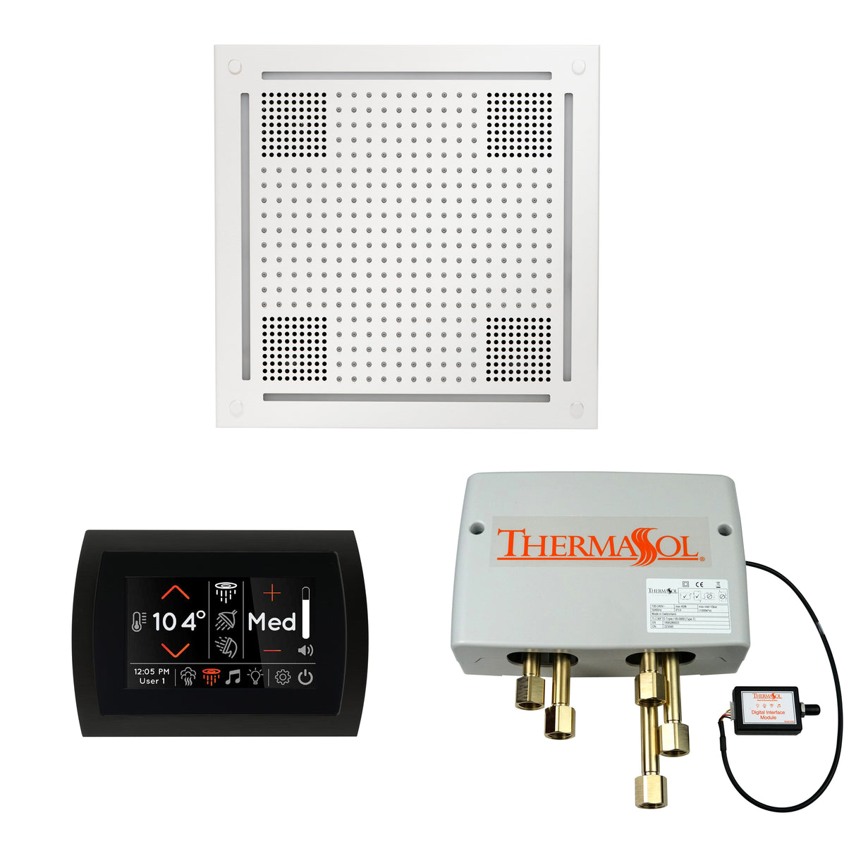 ThermaSol SignaTouch 5" Flushmount Control, HydroVive 18", and Digital Shower Valve Package