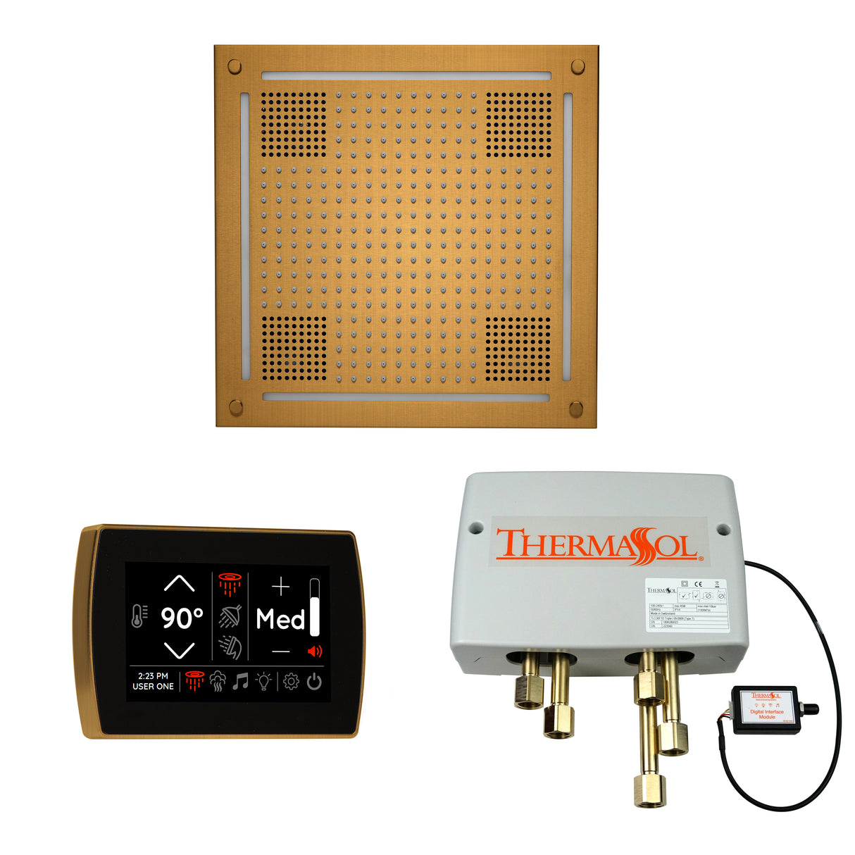 ThermaSol SignaTouch 5" Recessed Control, HydroVive 18", and Digital Shower Valve Package