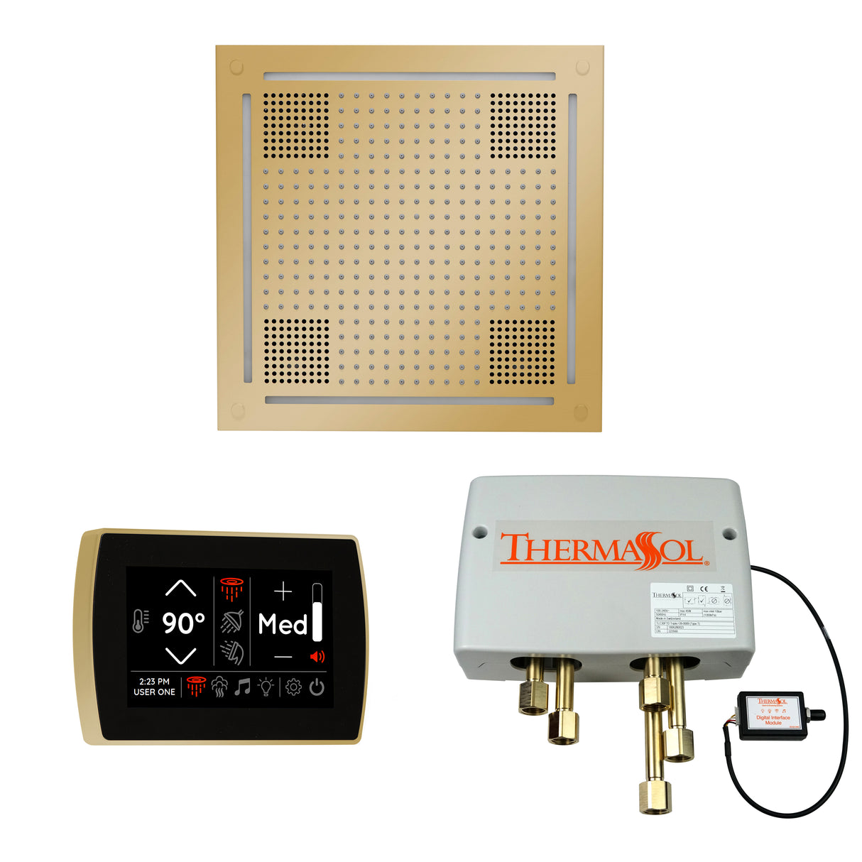 ThermaSol SignaTouch 5" Recessed Control, HydroVive 18", and Digital Shower Valve Package