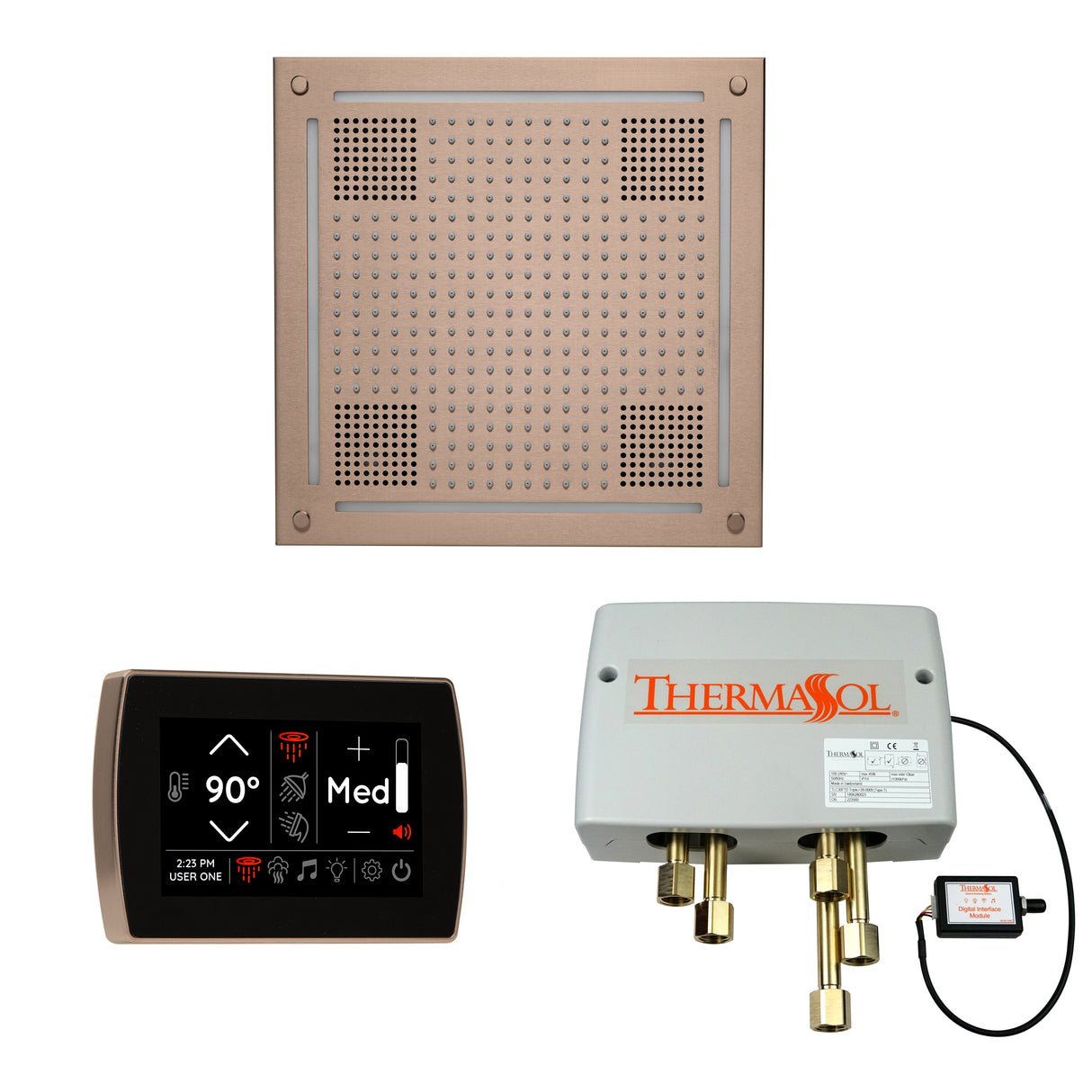 ThermaSol SignaTouch 5" Recessed Control, HydroVive 18", and Digital Shower Valve Package