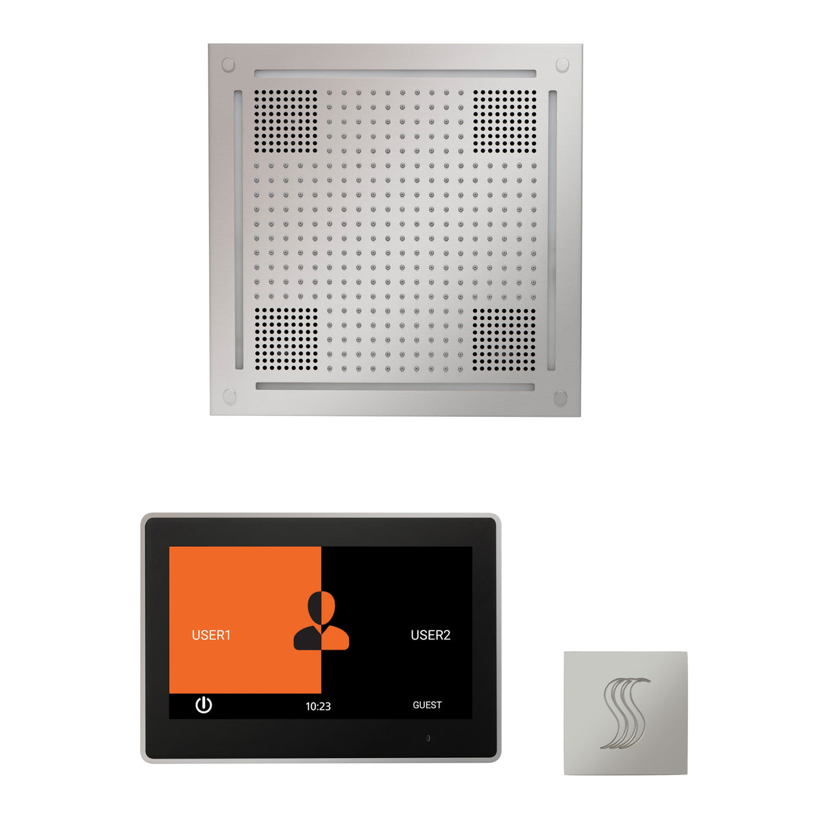 ThermaSol ThermaTouch 10"Steam Control, HydroVive 18" Square, and SteamVection Shower Package