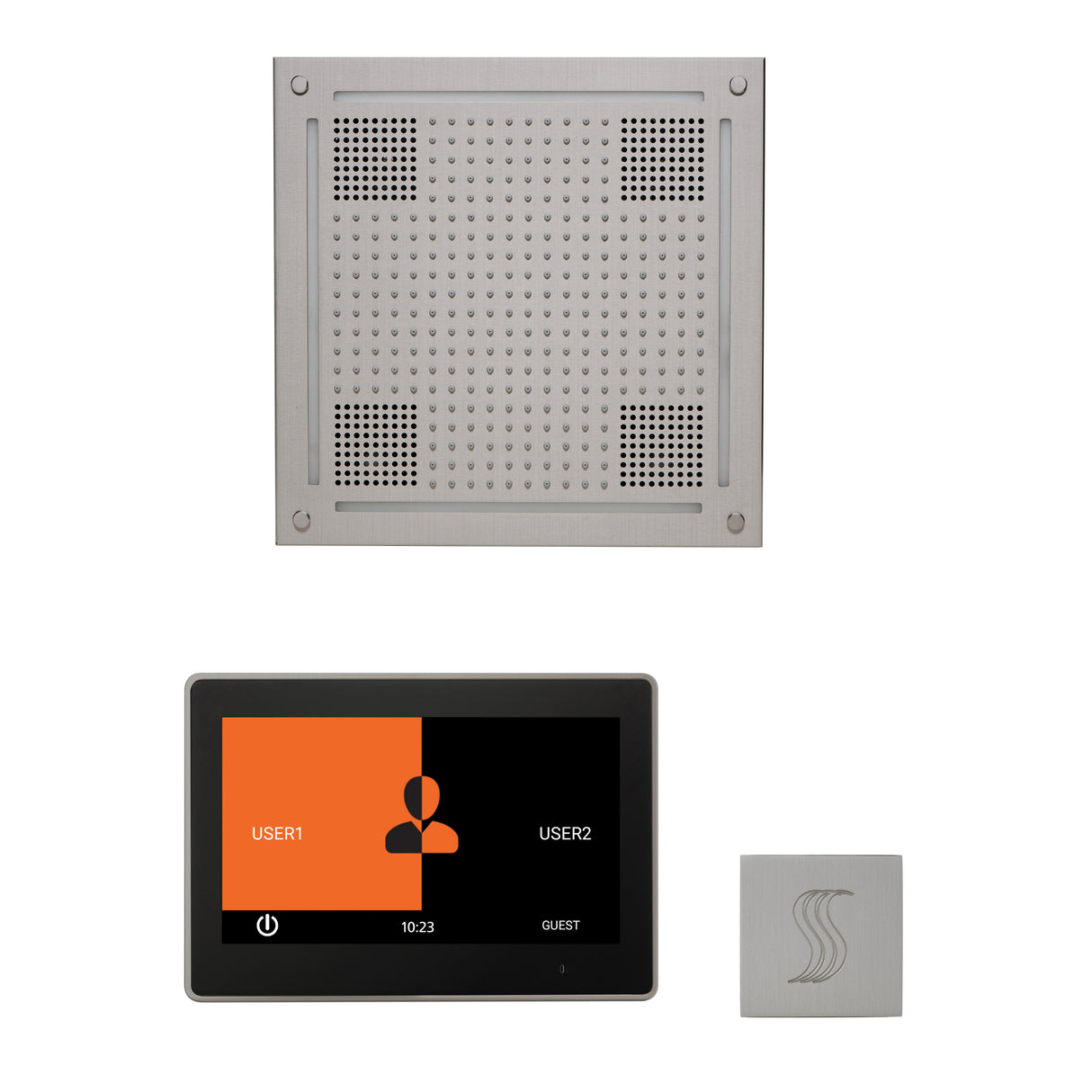 ThermaSol ThermaTouch 10"Steam Control, HydroVive 18" Square, and SteamVection Shower Package