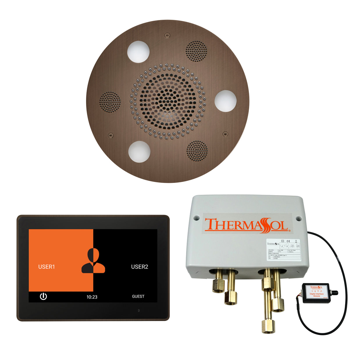 ThermaSol ThermaTouch 10" Control, Serenity Round Rainhead, and Digital Shower Valve Package