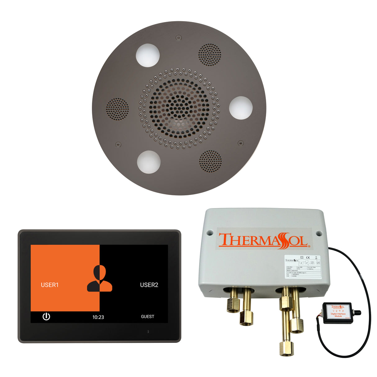 ThermaSol ThermaTouch 10" Control, Serenity Round Rainhead, and Digital Shower Valve Package