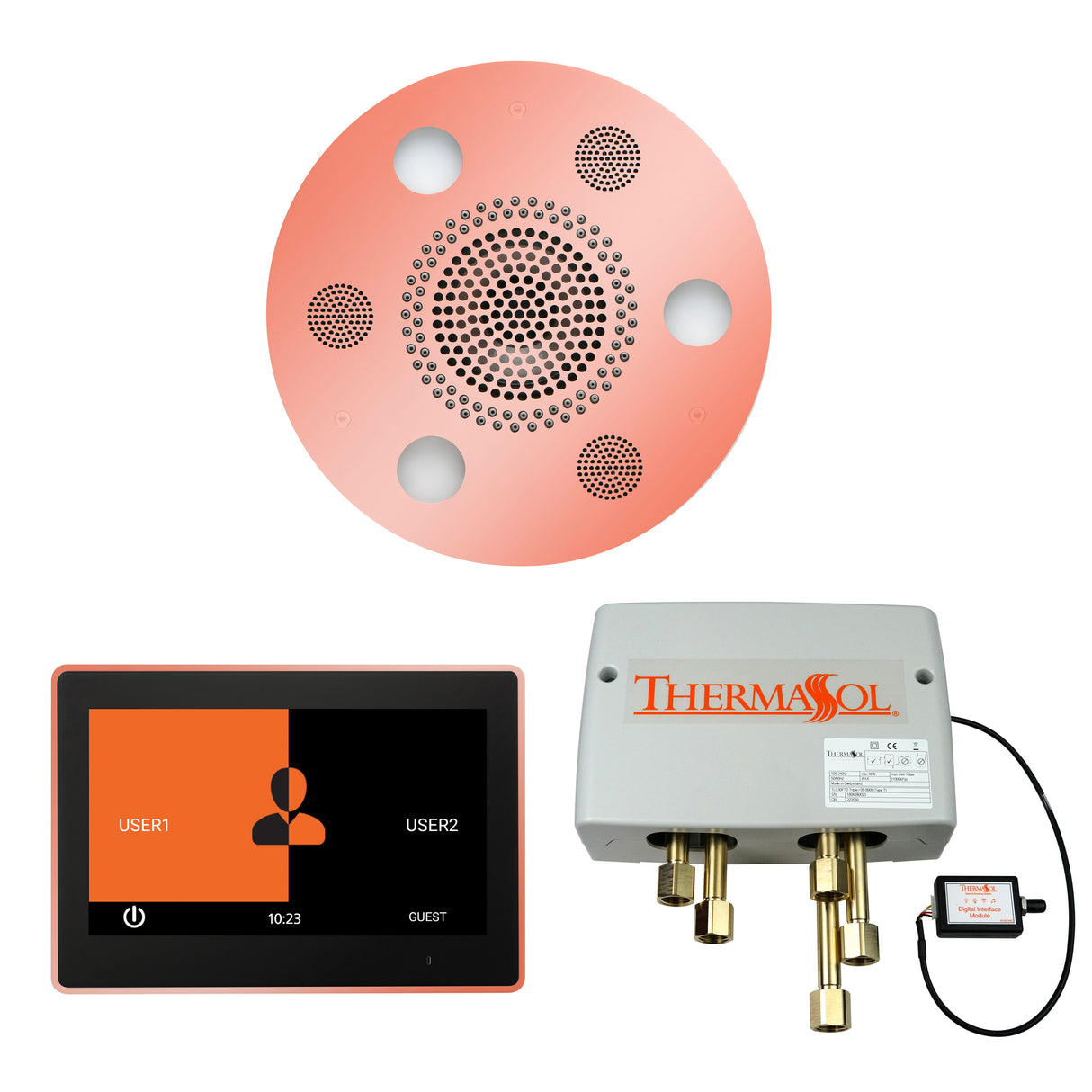 ThermaSol ThermaTouch 10" Control, Serenity Round Rainhead, and Digital Shower Valve Package