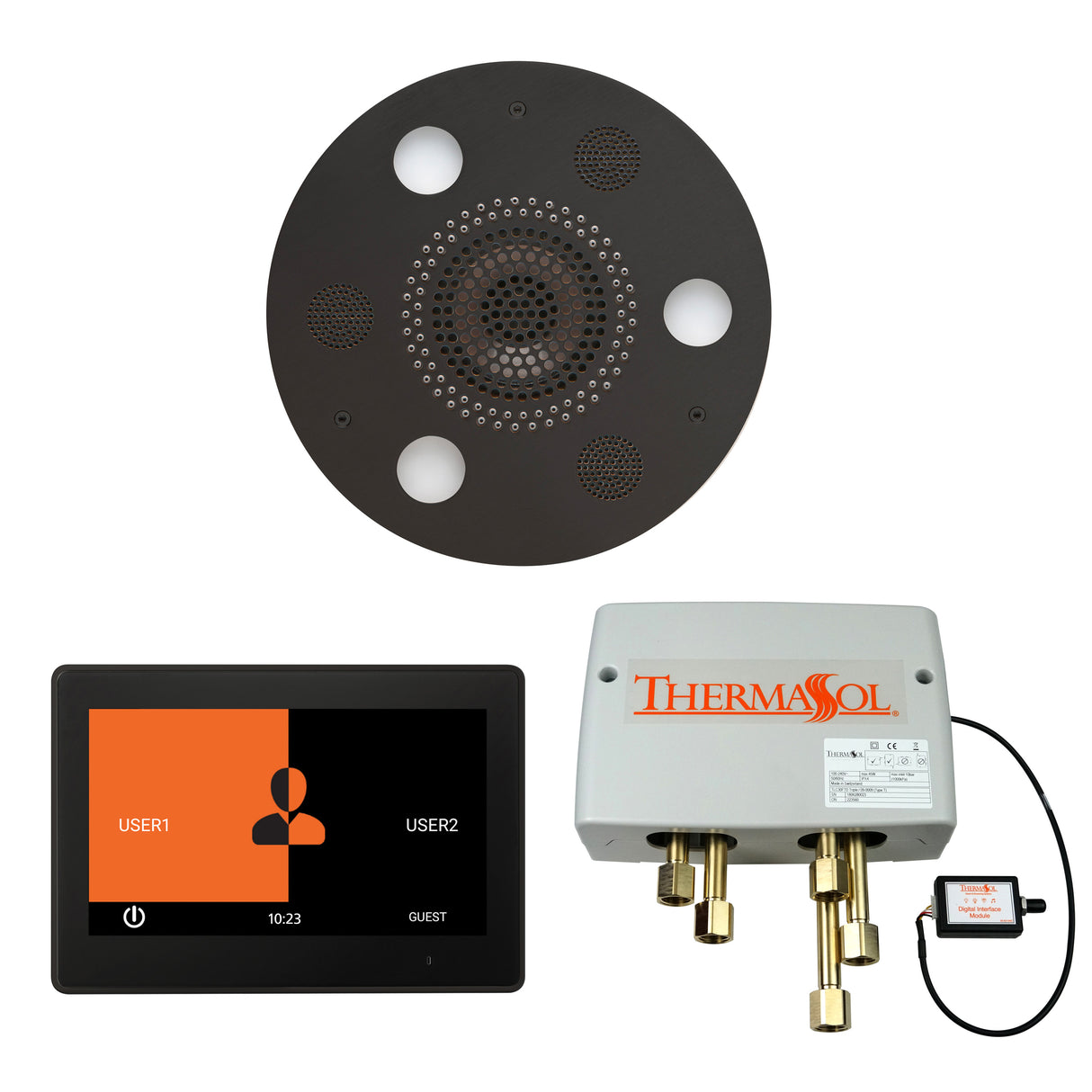 ThermaSol ThermaTouch 10" Control, Serenity Round Rainhead, and Digital Shower Valve Package
