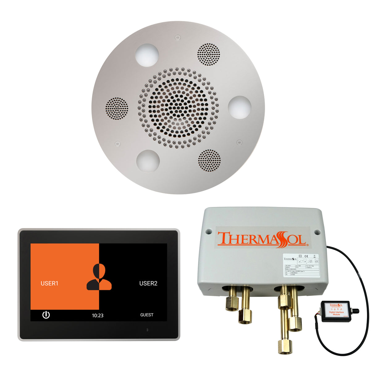 ThermaSol ThermaTouch 10" Control, Serenity Round Rainhead, and Digital Shower Valve Package